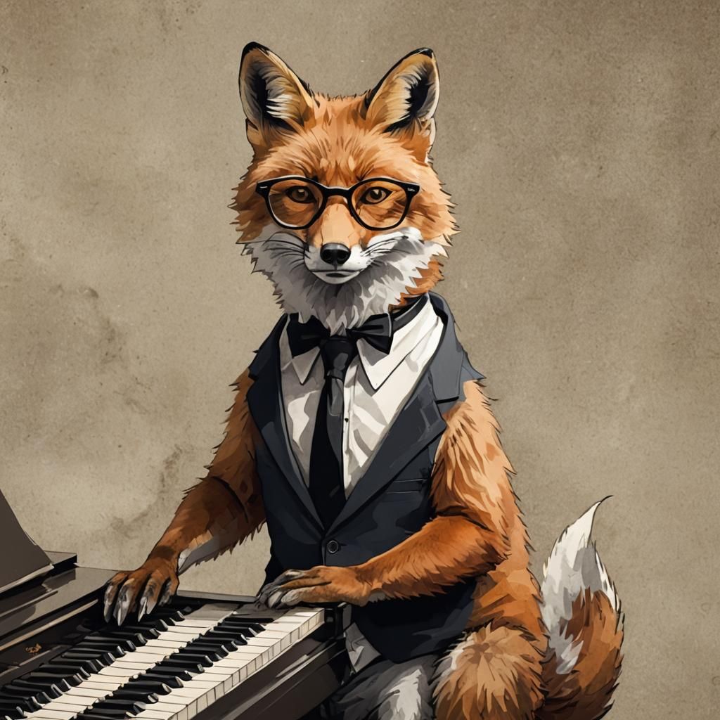 Fox with Glasses Playing Jazz Piano