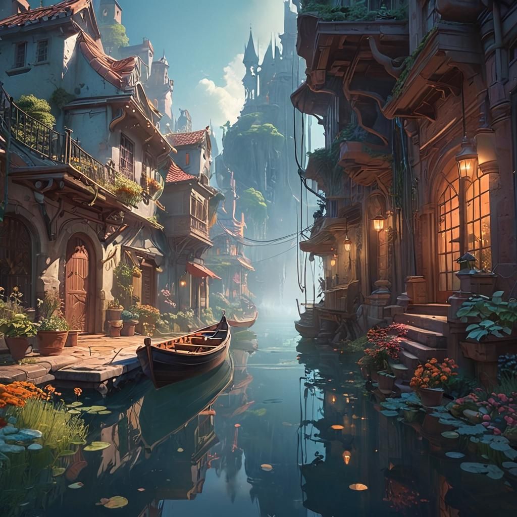 Surreal Dreamscape with Volumetric Lighting in Digital Paint...