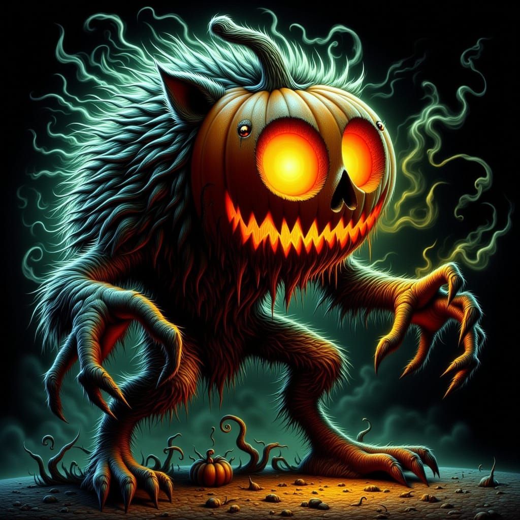 Spooky Werewolf Pumpkin Hybrid Halloween Art