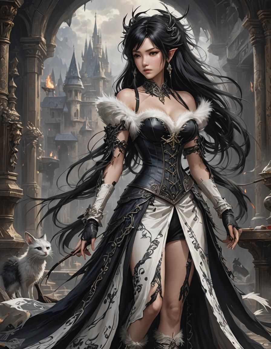 Black Mage in Ornate Dress, Detailed Digital Painting