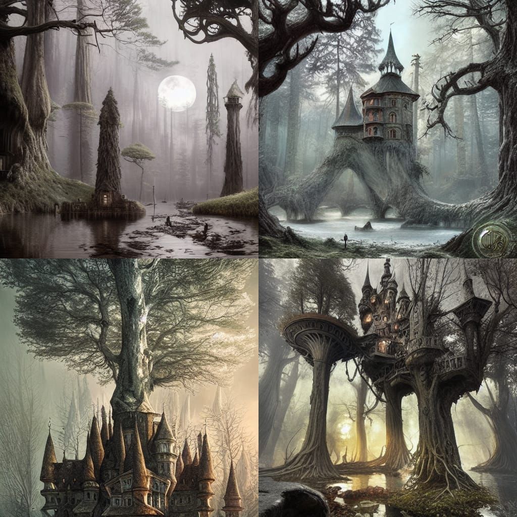 Floating Fairy Castle in Enchanting Forest: Digital Art