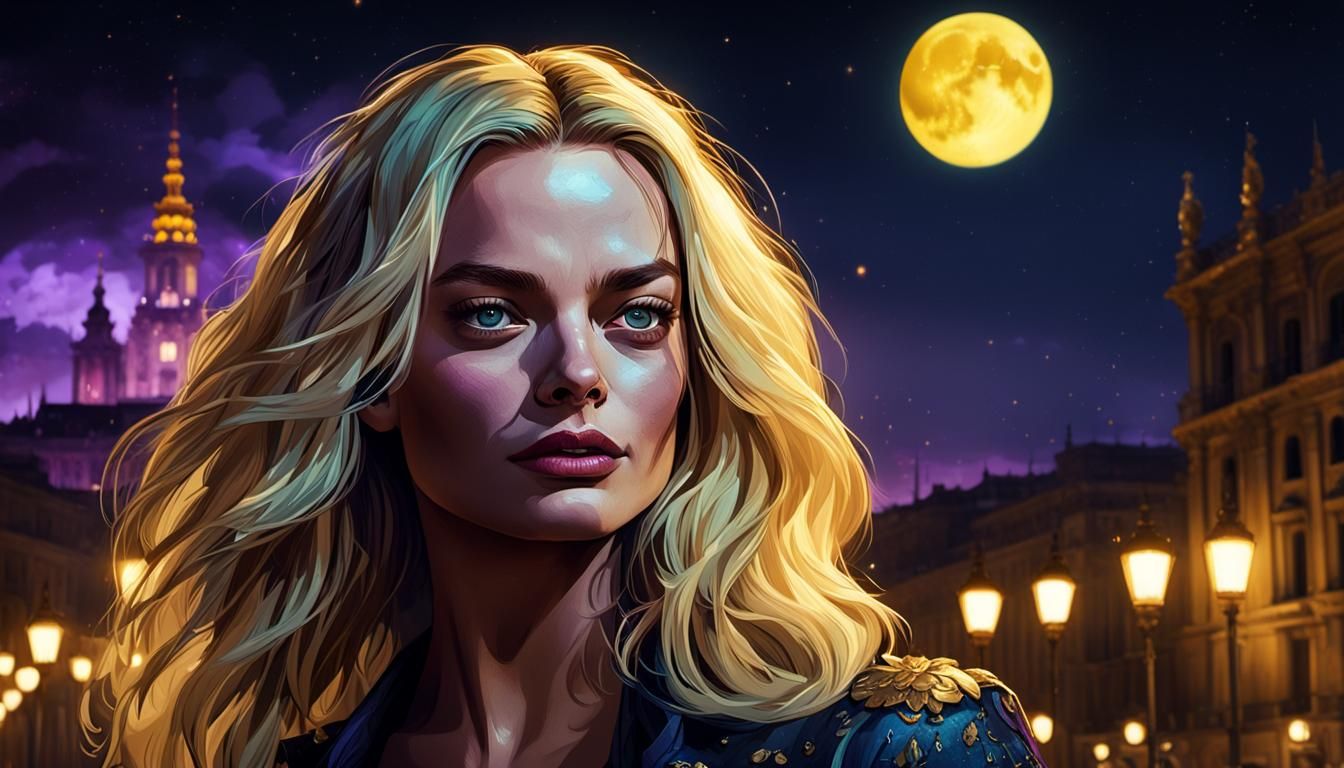 Margot Robbie in Madrid: Hyperdetailed Dark Fantasy Art