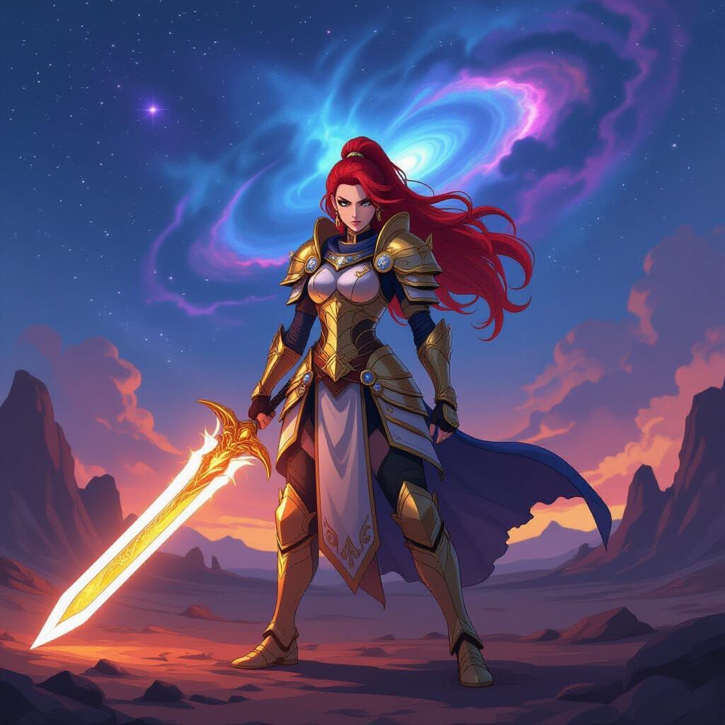 Warrior Princess in Golden Armor on Alien Planet