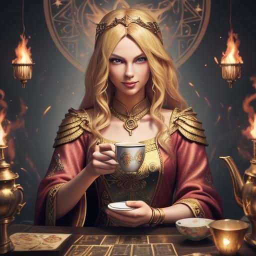 Phoenix Tarot Reader in Whimsical Fantasy Art