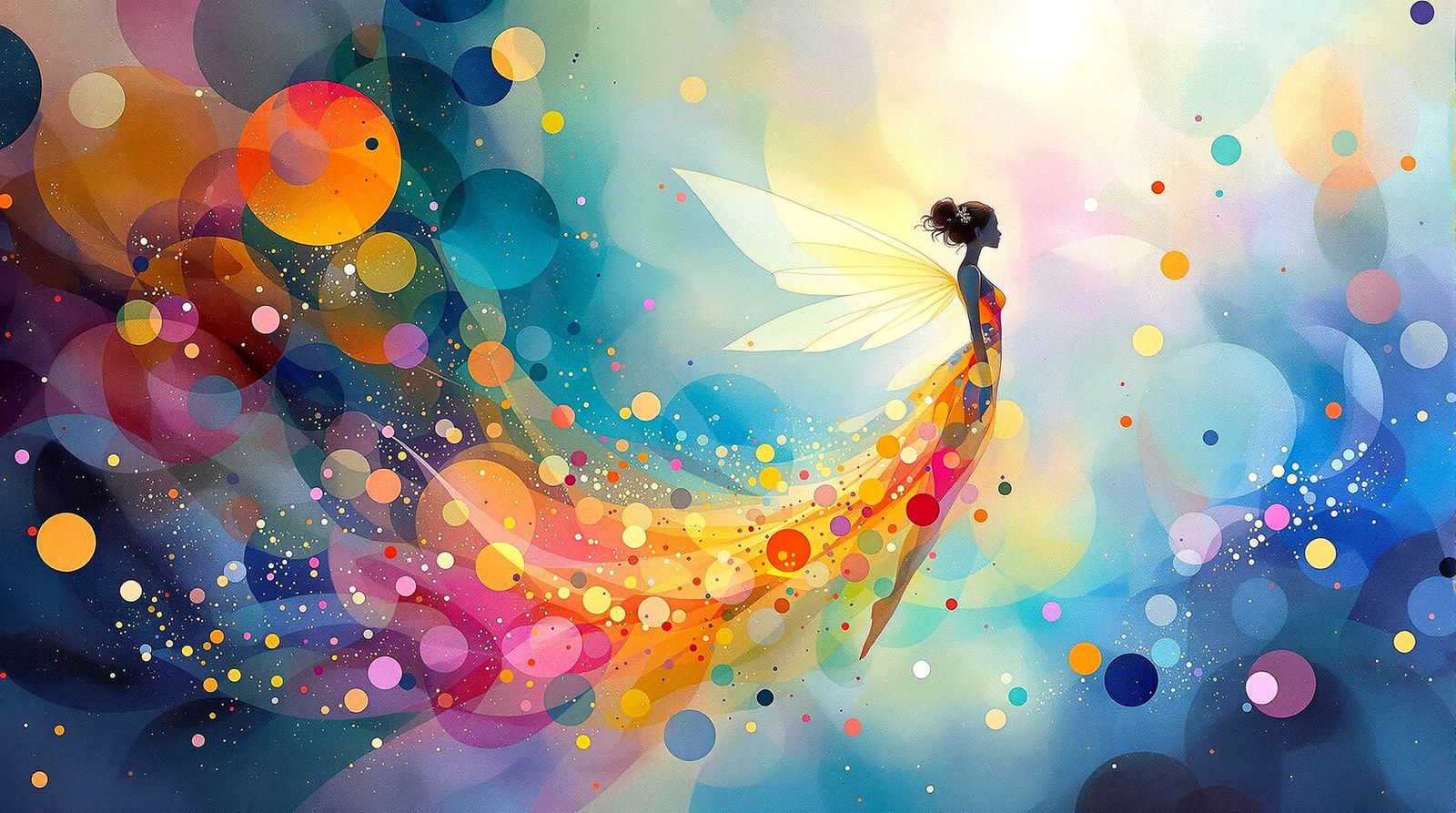 Ethereal Fairy Dissolving in Abstract Kaleidoscope