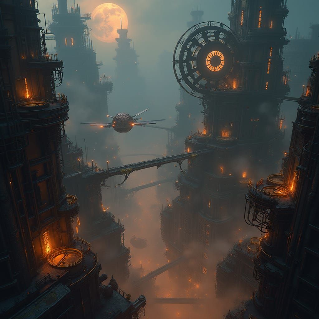 Steampunk Cityscape at Twilight