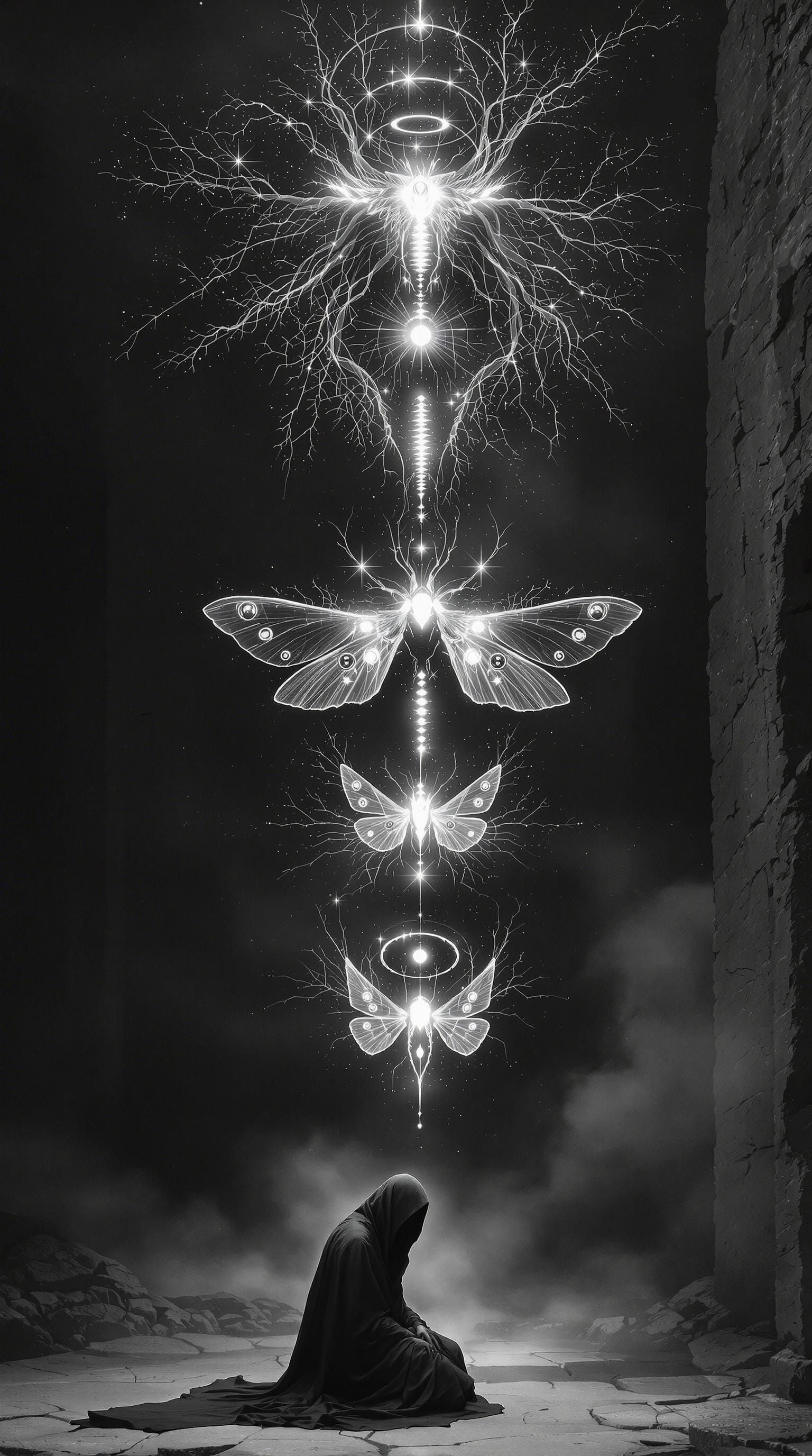 Cloaked Figure Ascending, in Sequential Photography Style