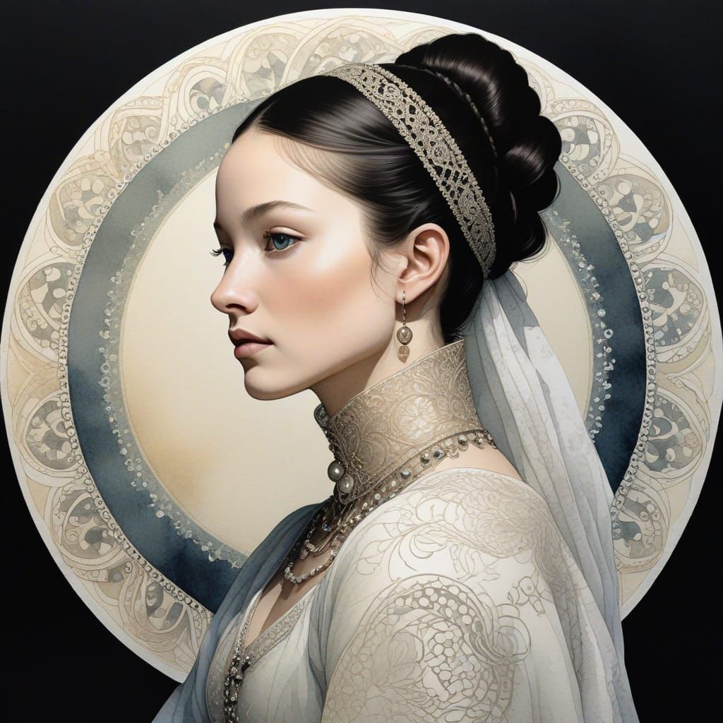 Young Elizabethan Noblewoman in Whimsical Watercolor