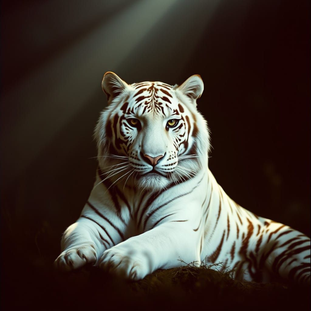 Epic White Tiger in Vintage Cinematic Style
