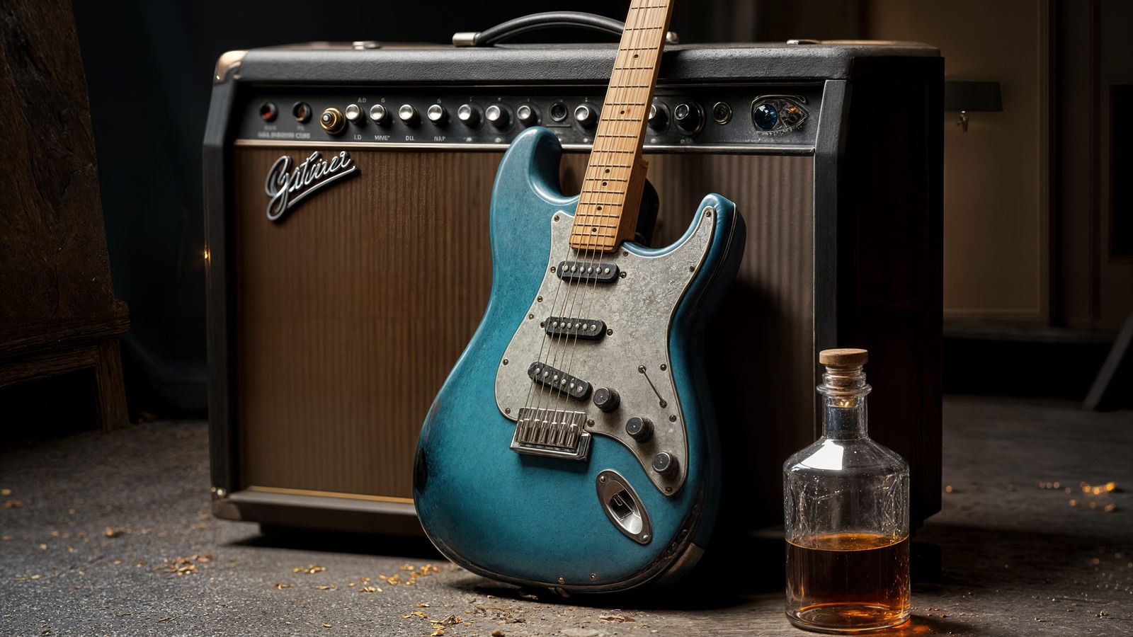 Vintage Blues Guitar on a Classic Amp in a Moody Darkroom