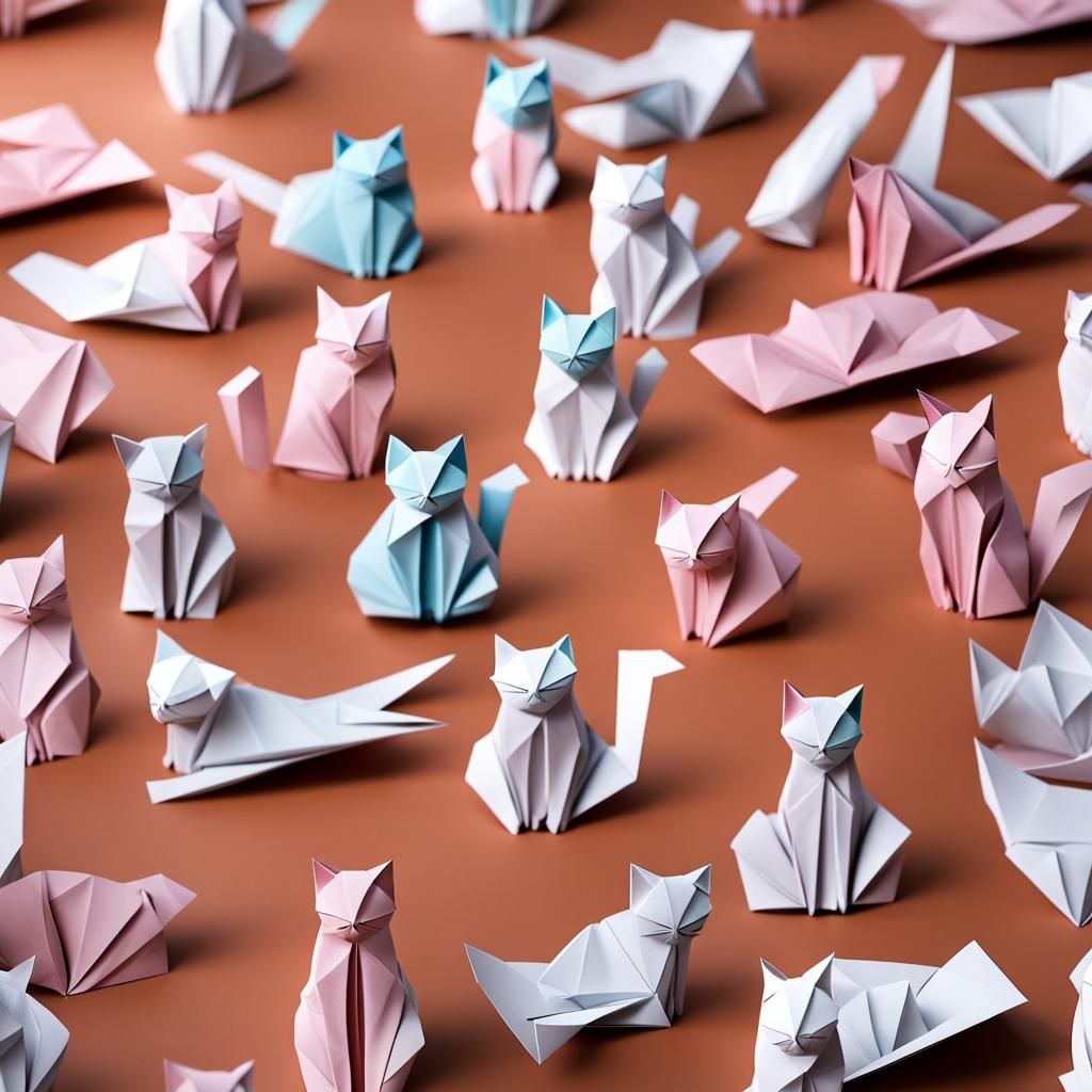 Yoga Cats in Origami Papercraft Style