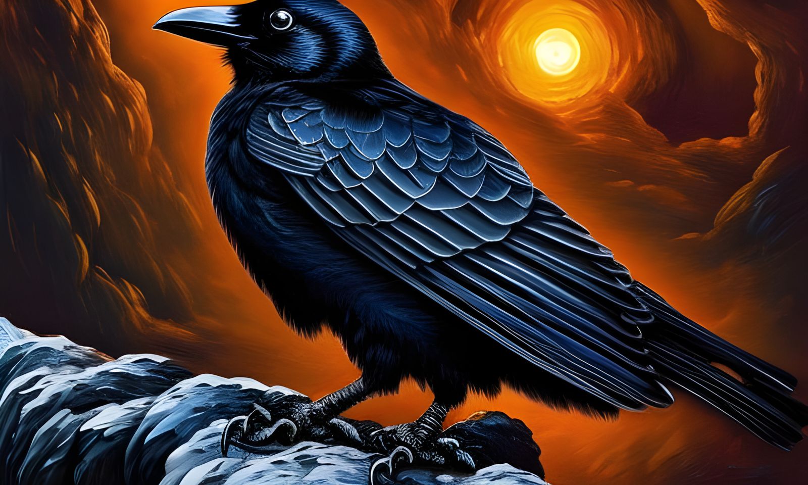 Steampunk Raven in Flight: Impasto Style