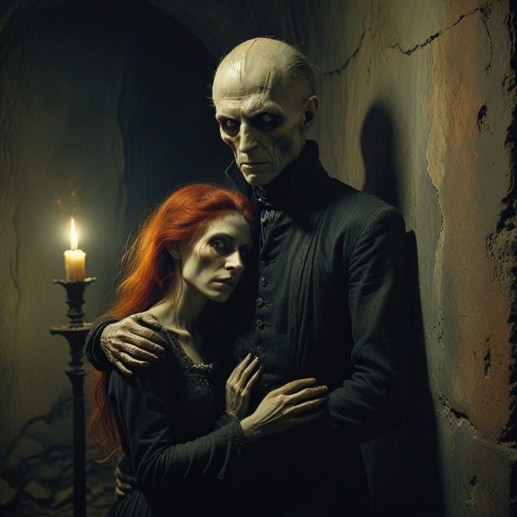 Macabre Gothic Romance: Nosferatu Cradles Redhaired Lucy