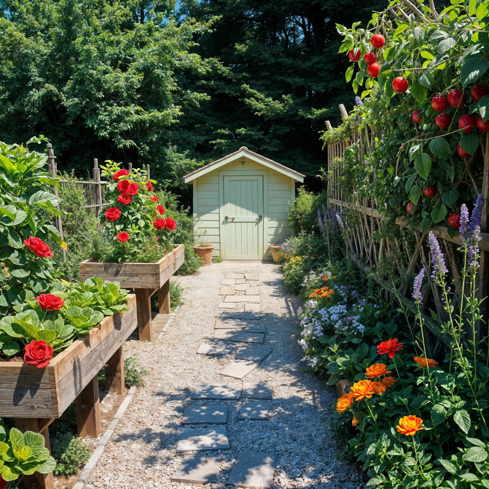 Idyllic English Garden Scene in Warm Sunlight