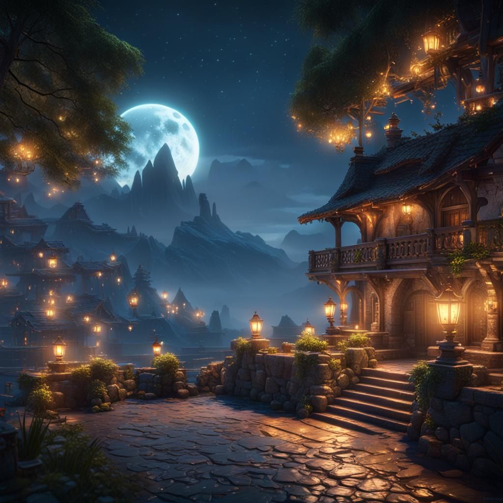 Romantic Night Scene in 3D Cinematic Style