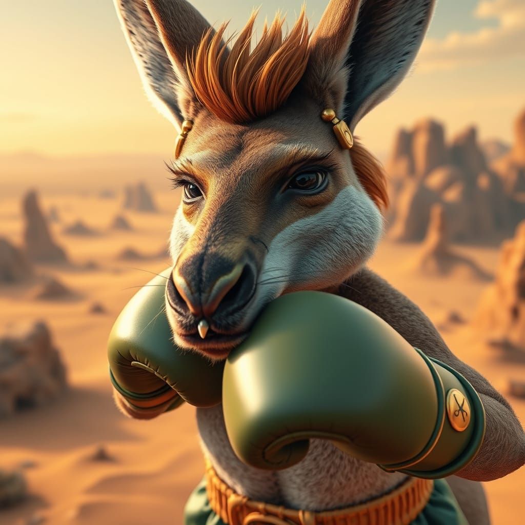 Rugged Kangaroo Boxer in Desert Sunset