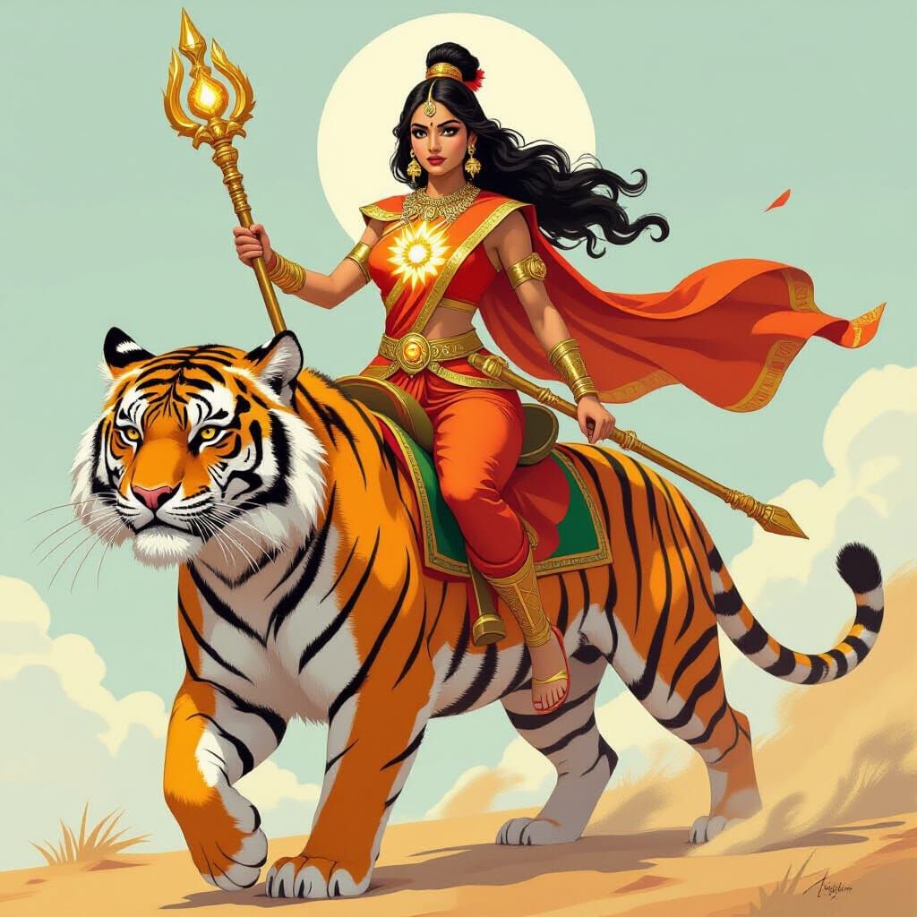 India as Superhero Riding a Tiger