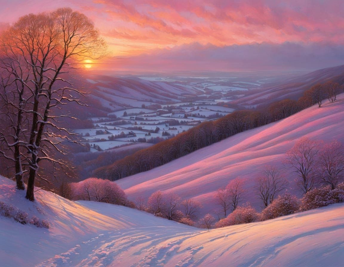 Vibrant Winter Sunset in Pastel Hues