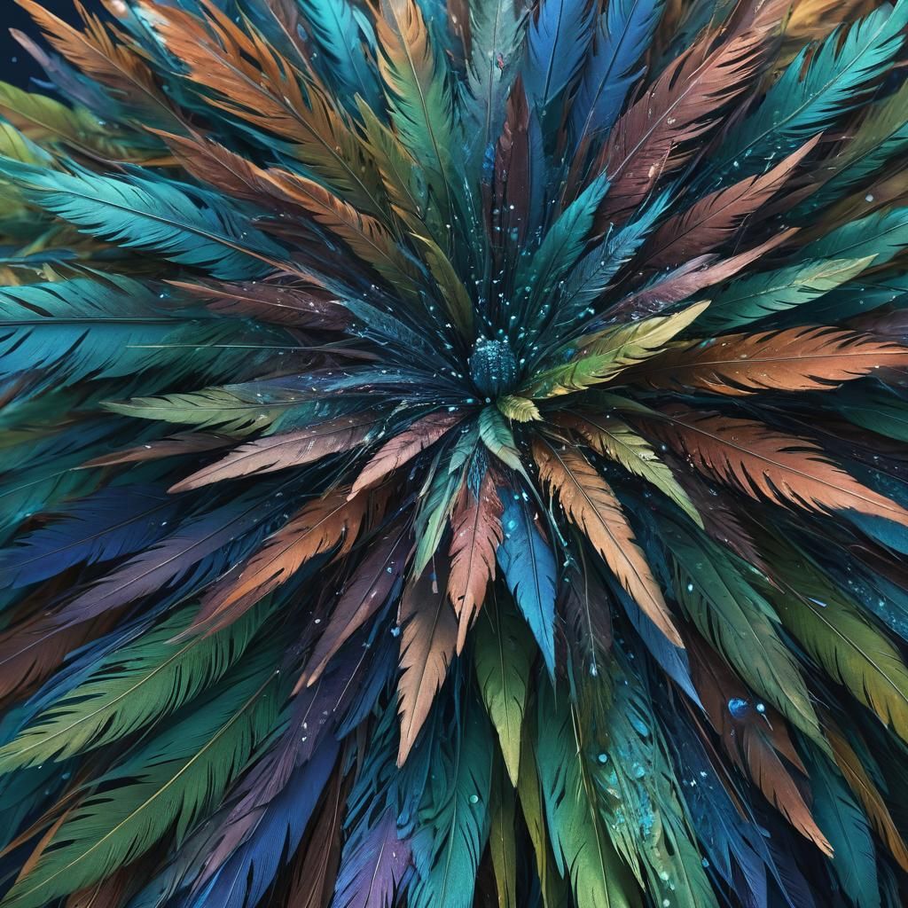 Feather Star in Multicolored Digital Fantasy Art