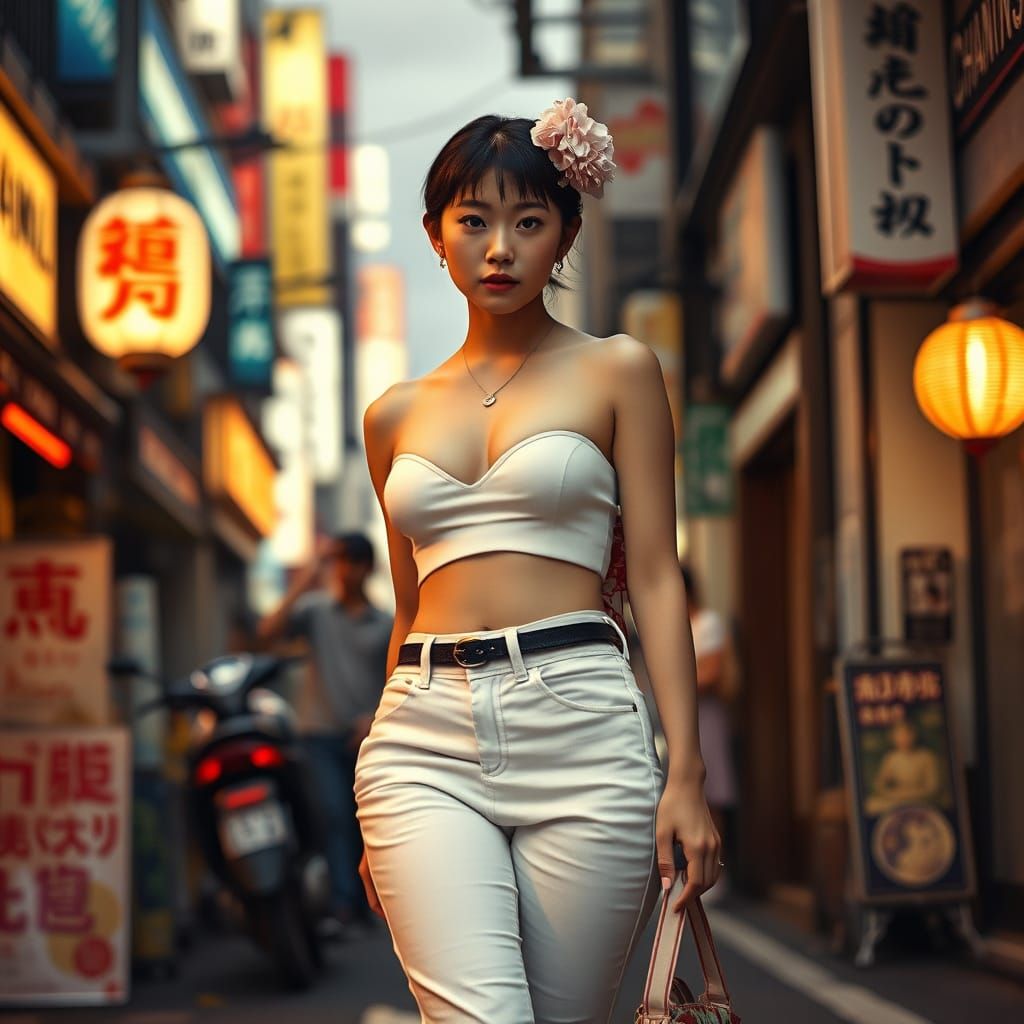 Geisha in Tokyo Street: Cinematic Japanese Portrait