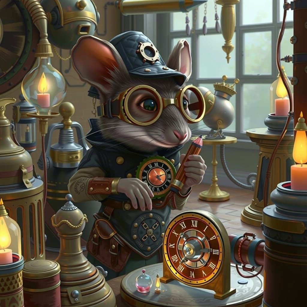 Steampunk Mouse Scientist Ponders Inventions