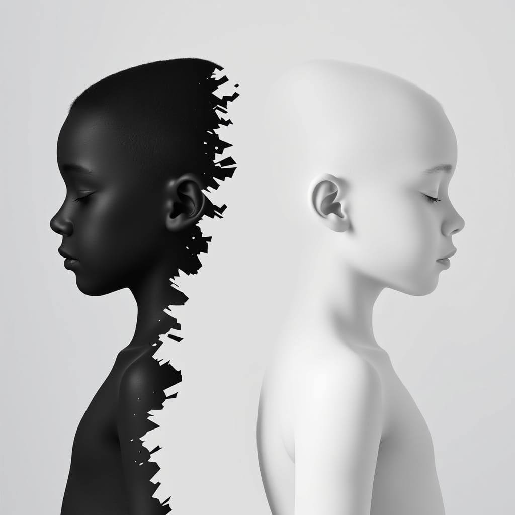 Matte Black and White Silhouette of Children