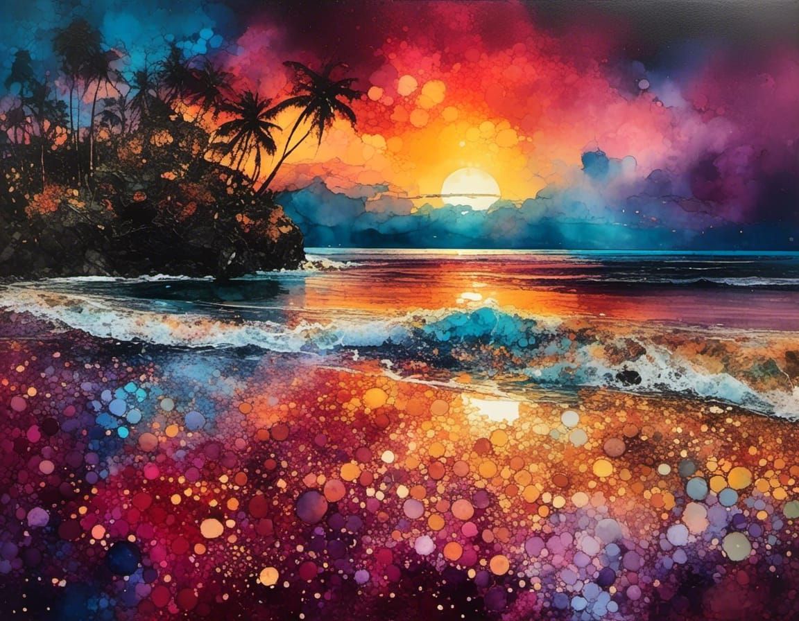 Bali Sunset in Klimt-Van Gogh Style