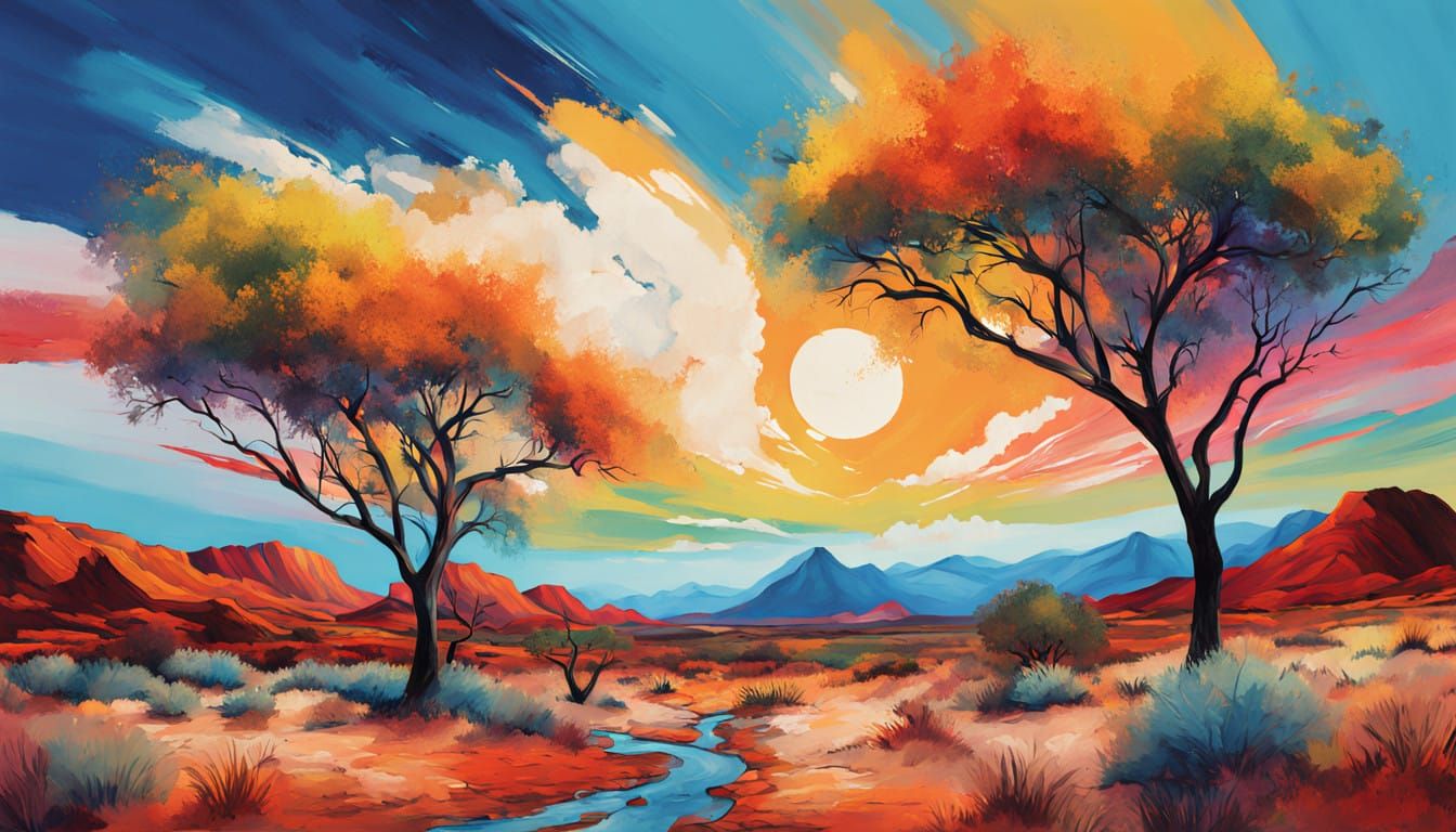 Vibrant Australian Outback Landscape in Dreamlike Style