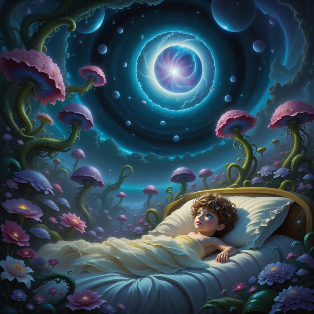 Mysterious Boy Slumbers in Dreamlike Scene