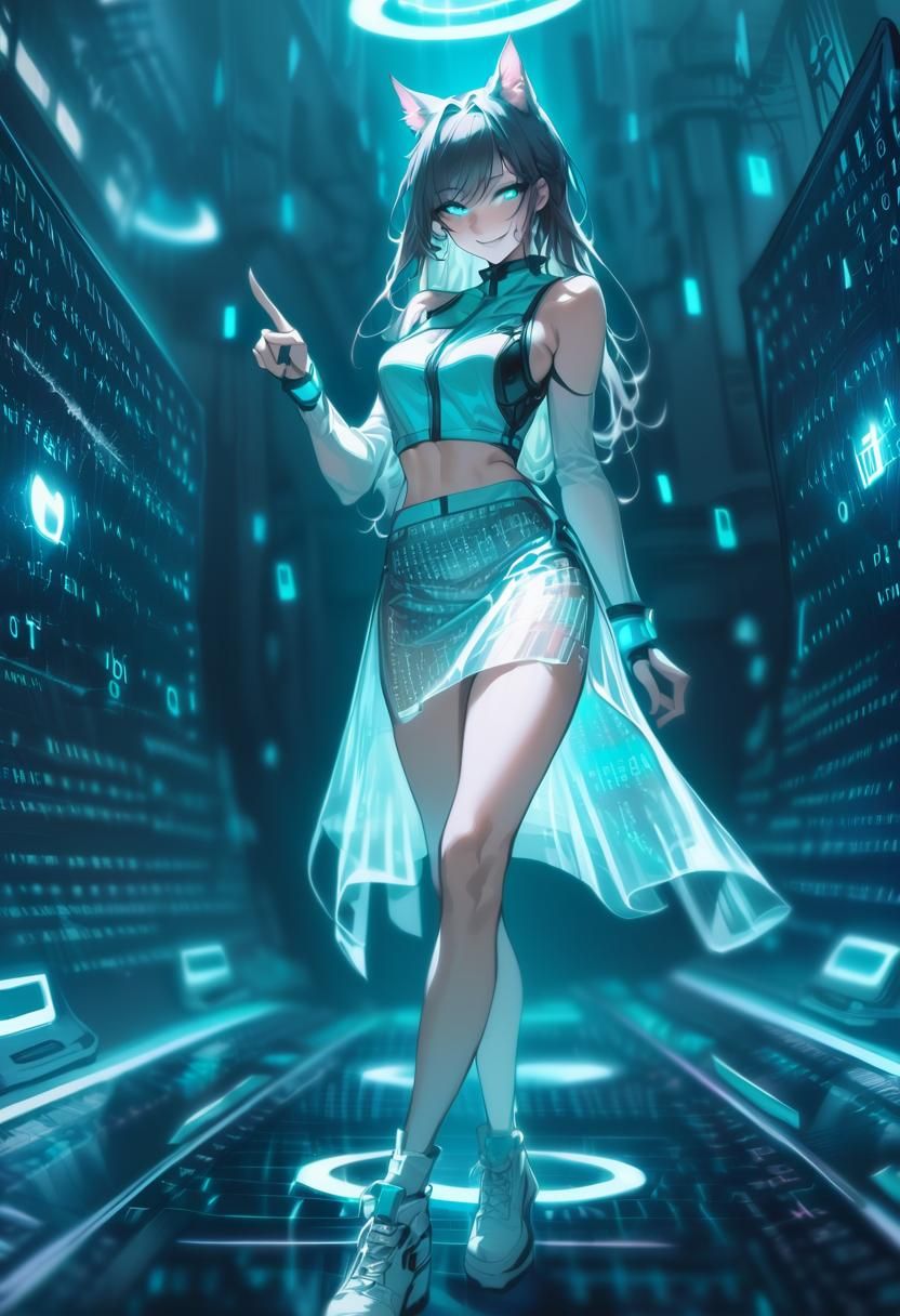 Aesthetic Catgirl Vtuber Avatar in Cyberpunk Style