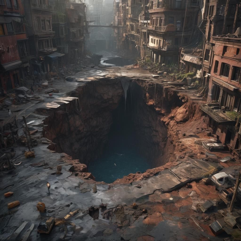 Epic Sinkhole City: A Dramatic Digital Painting