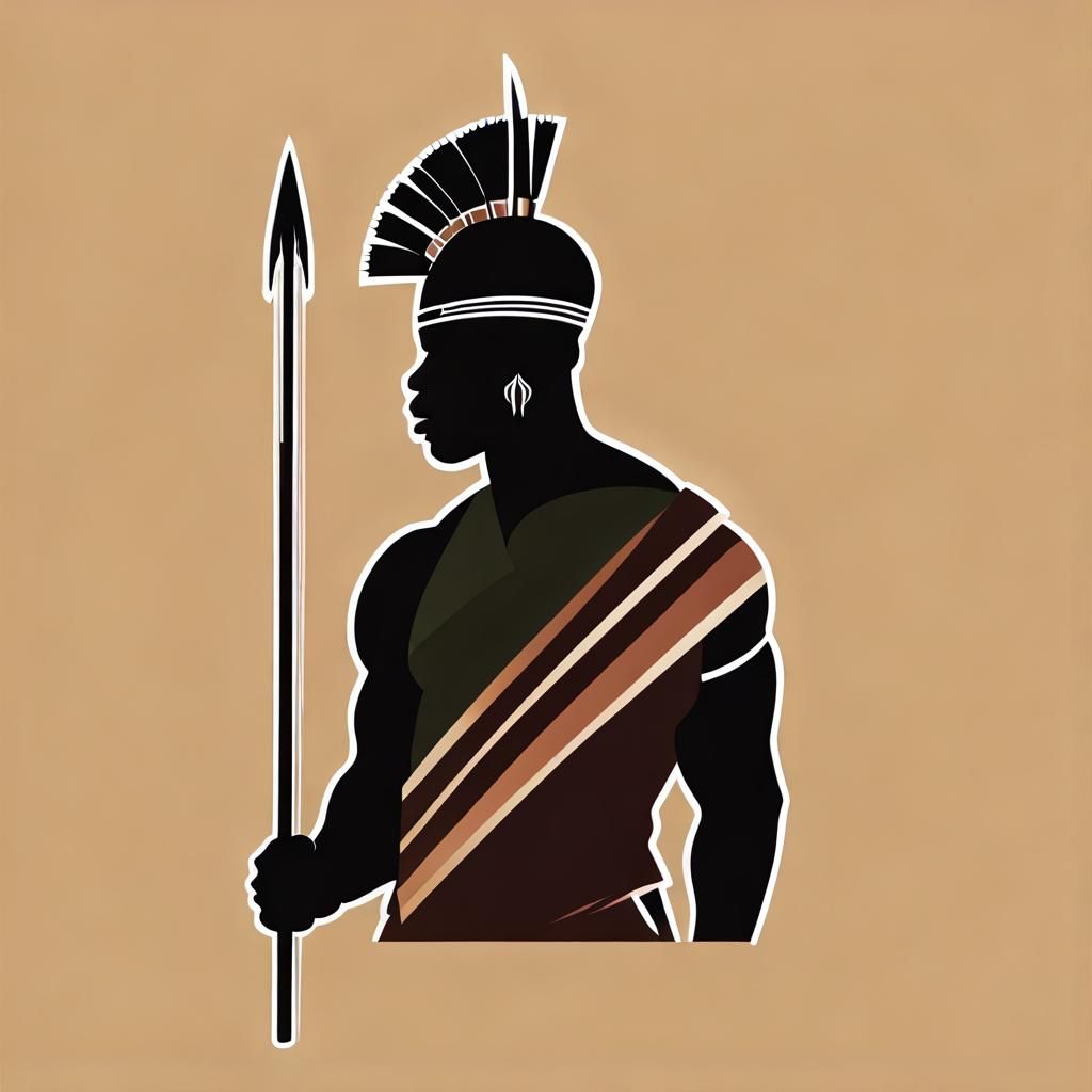 African-American Warrior with Spear Logo in Silhouette