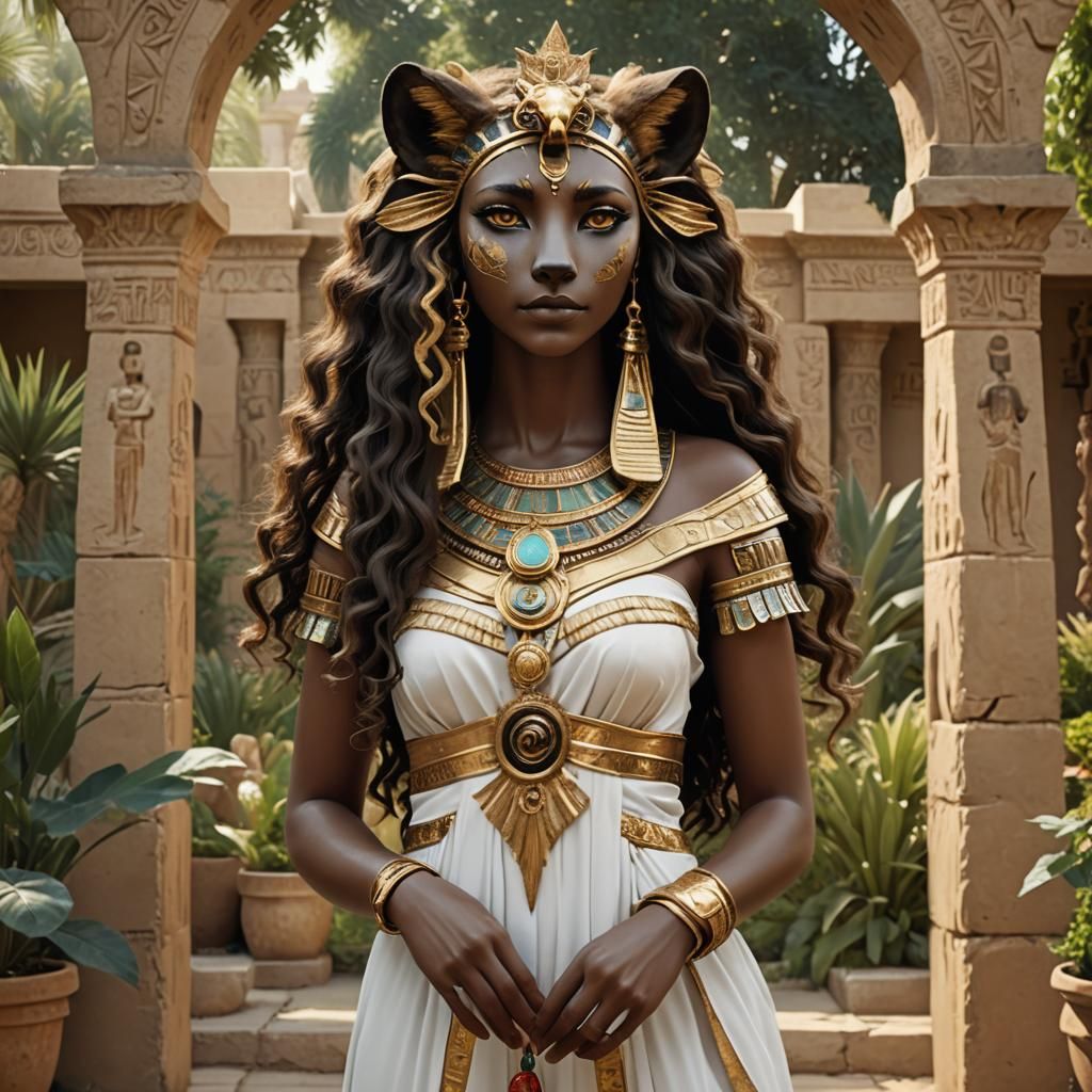 Egyptian Goddess Bast in Mediterranean Garden