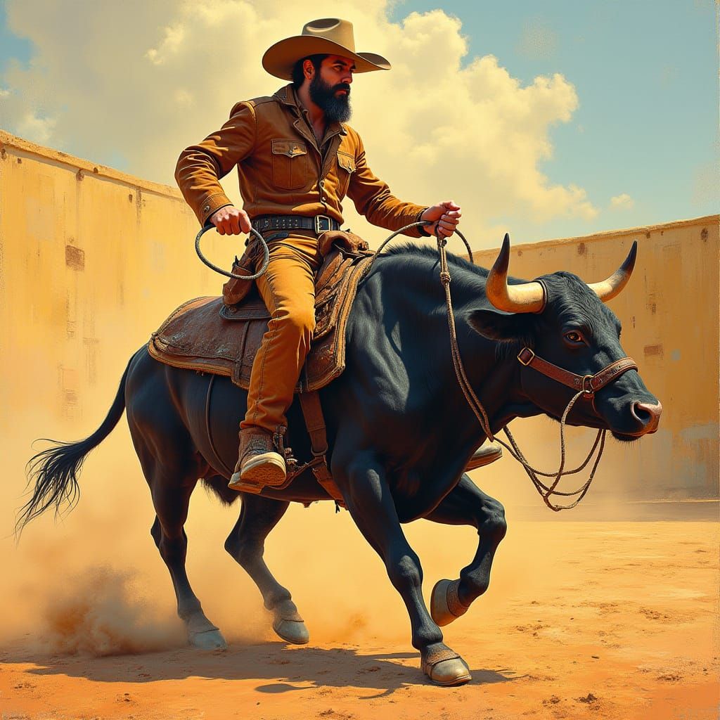 Politician Rides Bull in Dramatic Mural Art Style