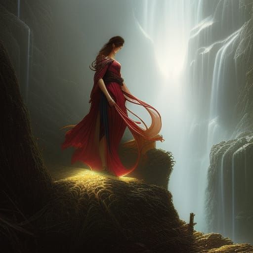 Elegant Line Art Fantasy Woman Drawing