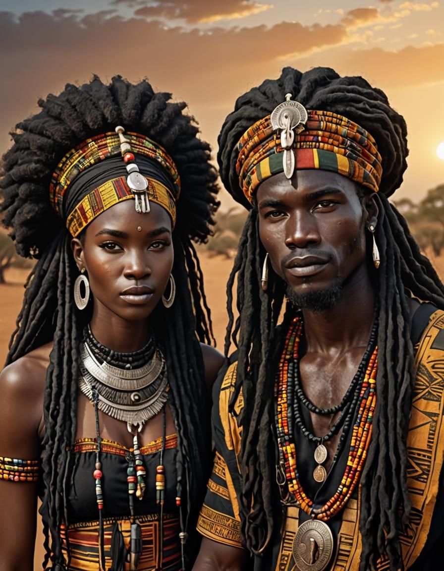 African Couple in Fantasy Desert Landscape