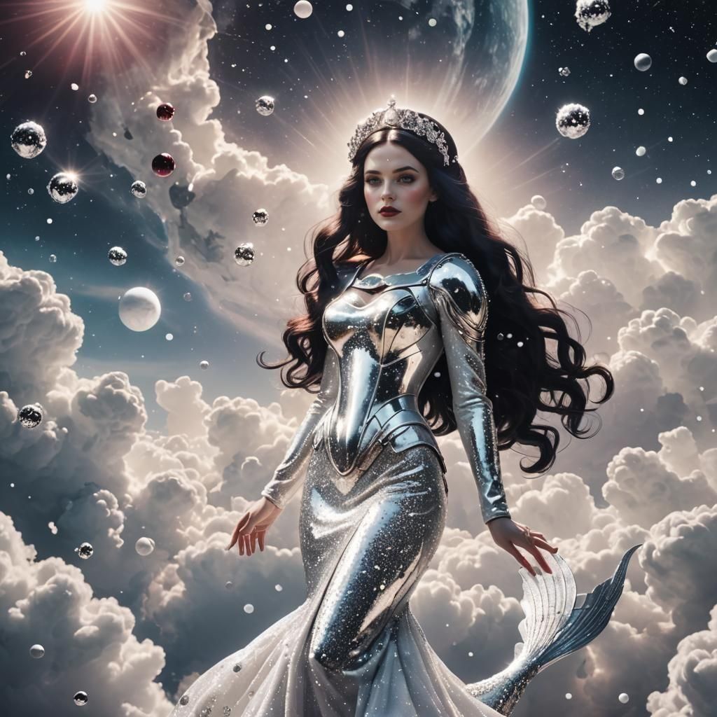 Snow White Space Mermaid Cosmonaut in Divine Light