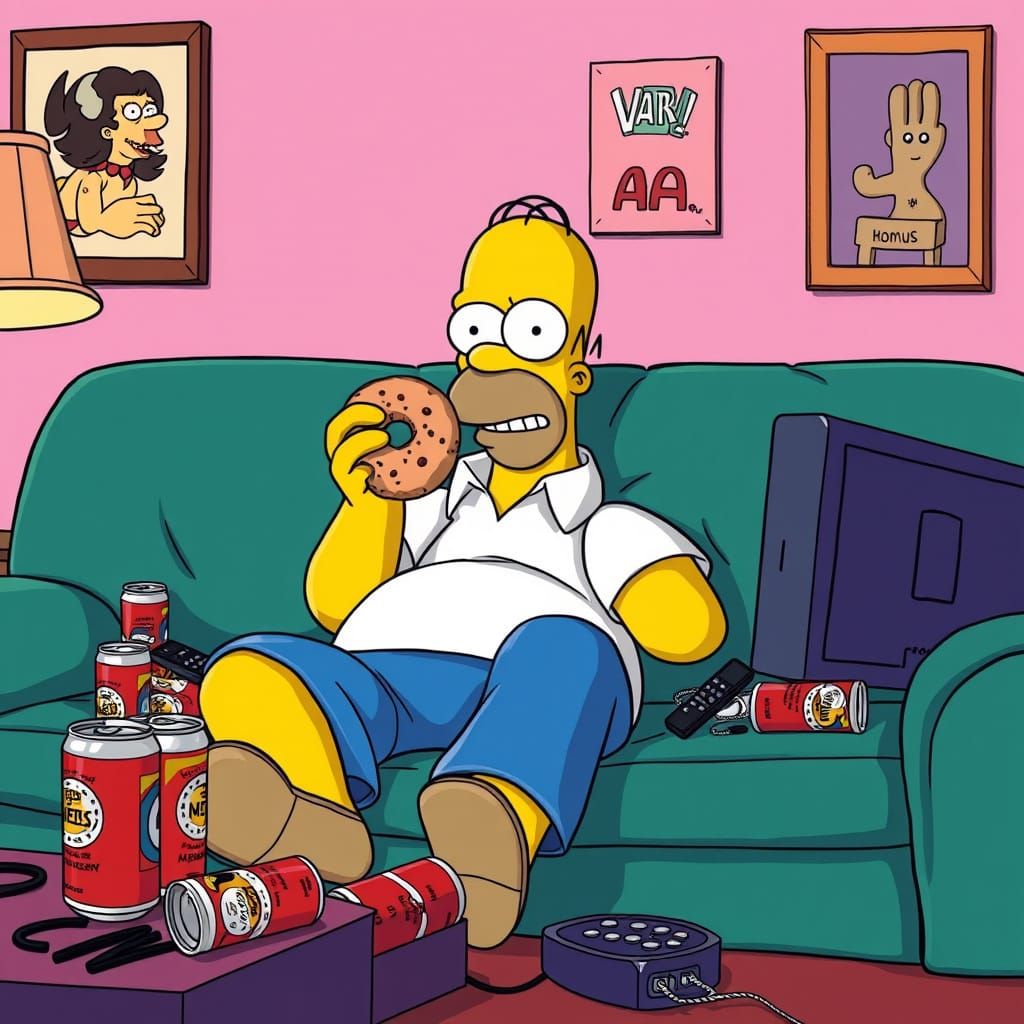 Relaxed Homer Simpson in a Dynamic Comic Book Art Style