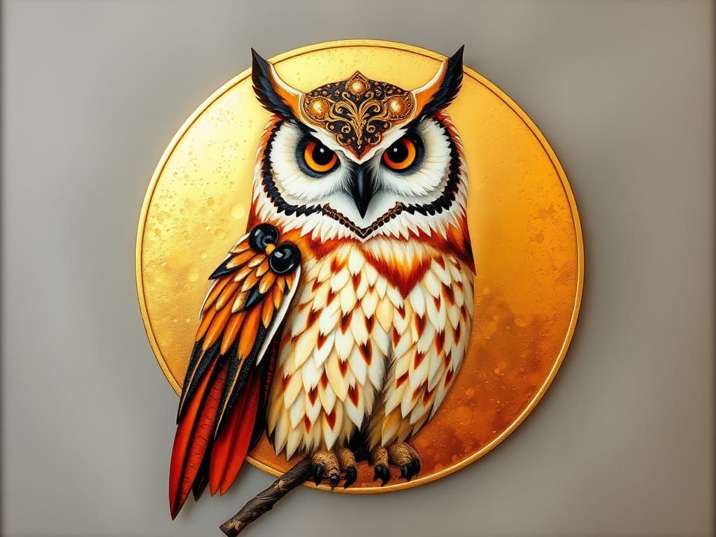 Owl in Vibrant Gold Glasswork