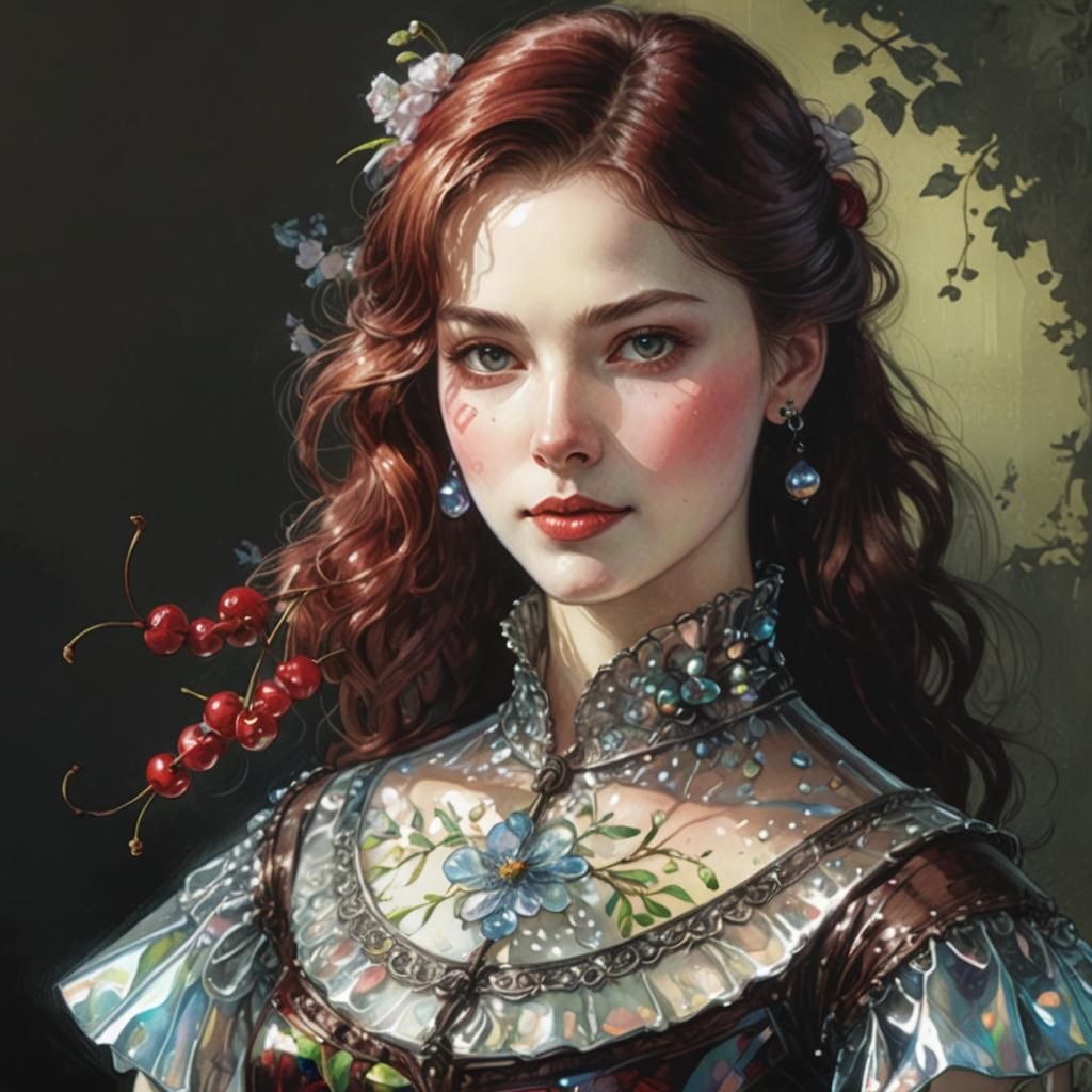 Cherries in Glass Vase: Exquisite 3D Digital Art