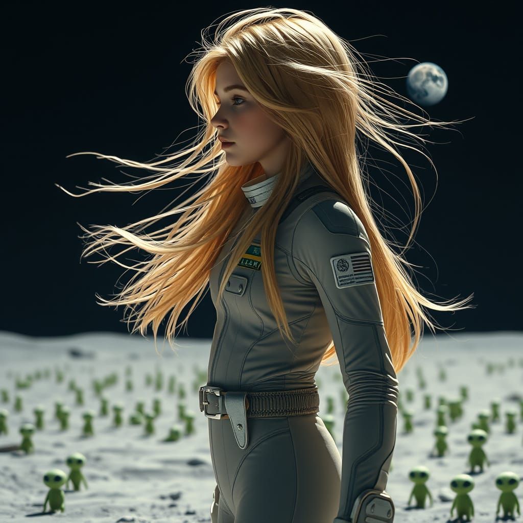 Girl in AustroNat Suit on the Moon's Surface