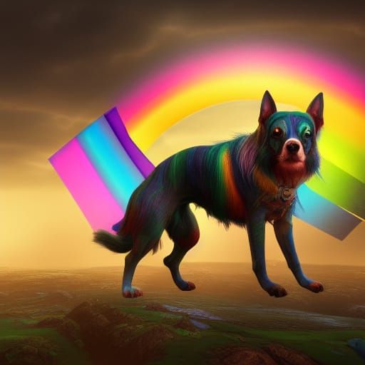 Fantastical Rainbow Dog in Detailed Matte Painting
