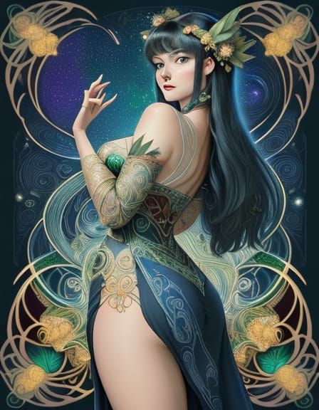 Art Nouveau Anime Woman in Ghibli Style