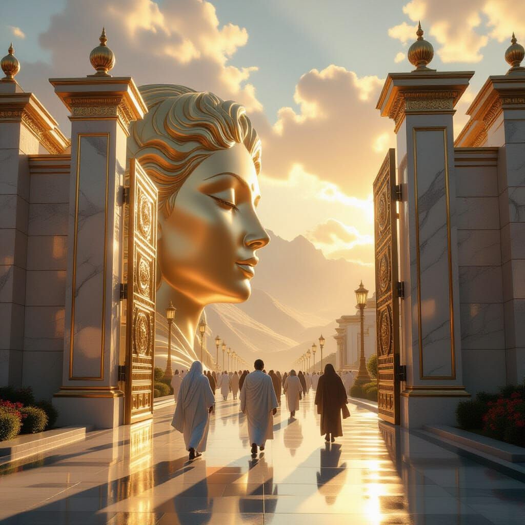 Joyful Souls Pass Through Massive Pearl Gates in Hyper-Reali...