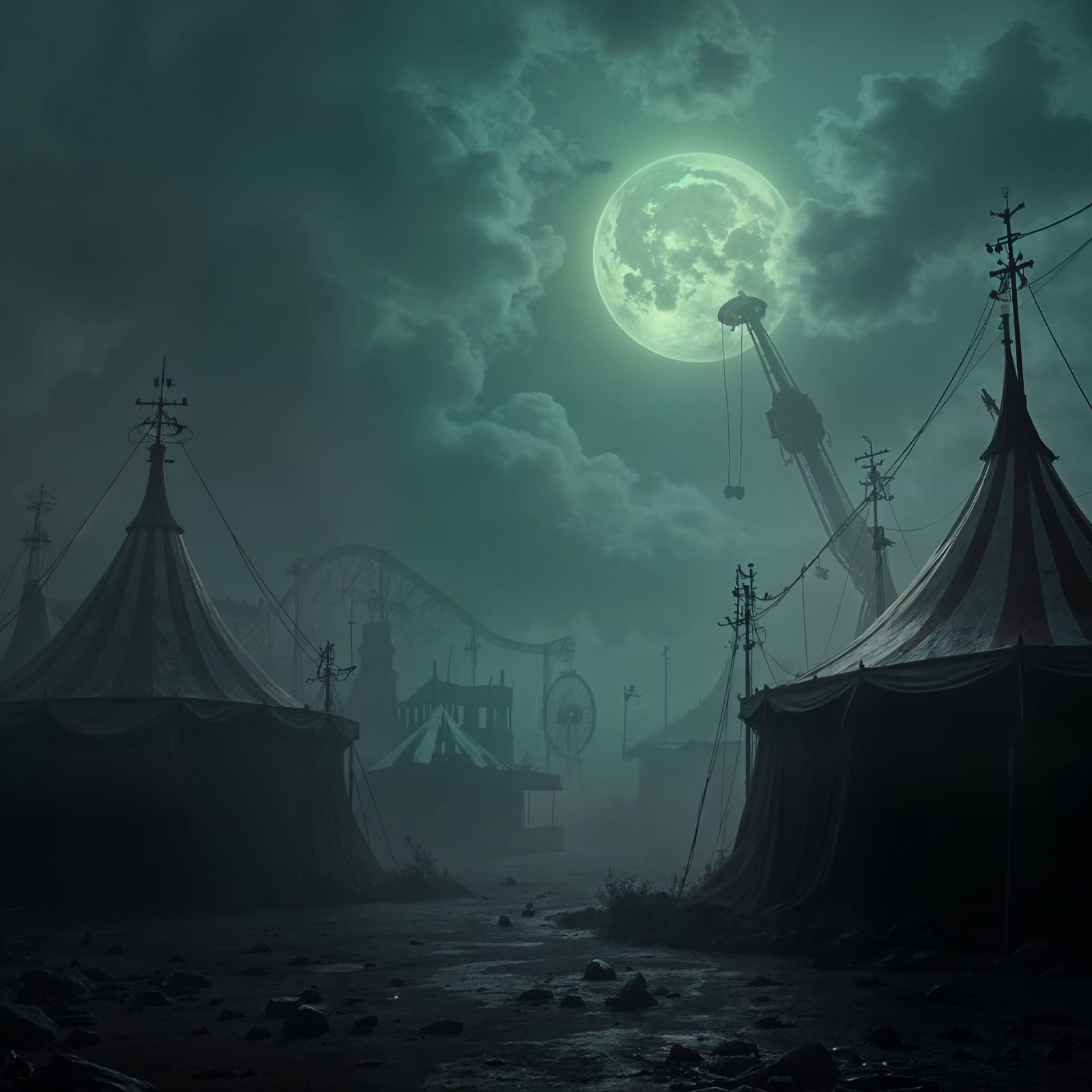 Creepy Abandoned Vintage Circus Park in Fog