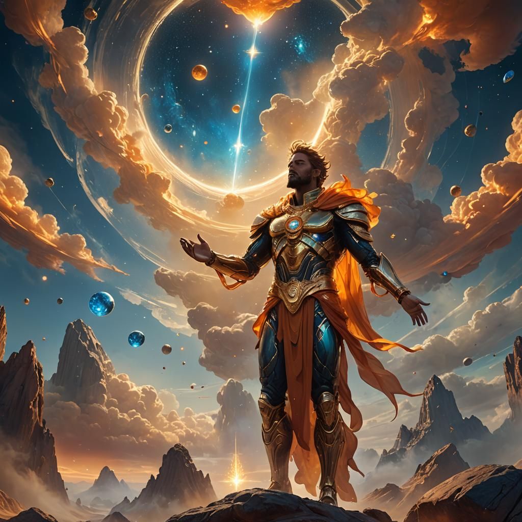 Godly Figure Creates Human Form from Celestial Matter