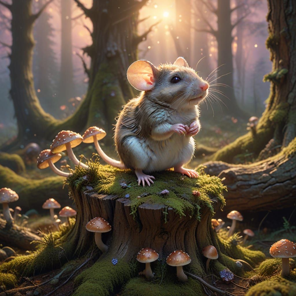 Ethereal Mouse in Foggy Forest Clearing