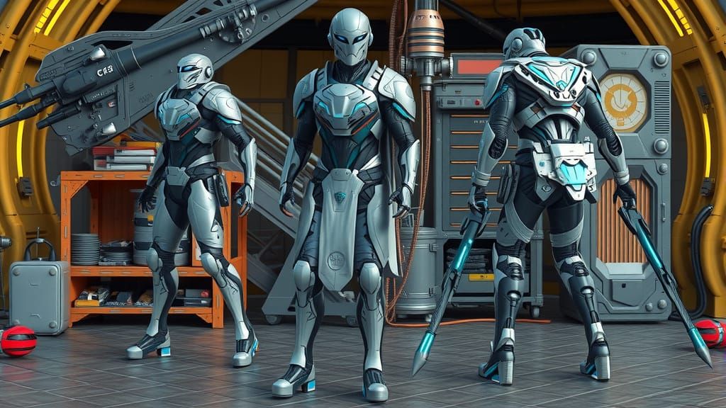 Epic Sci-Fi Armor with Metallic Textures and Neon Accents