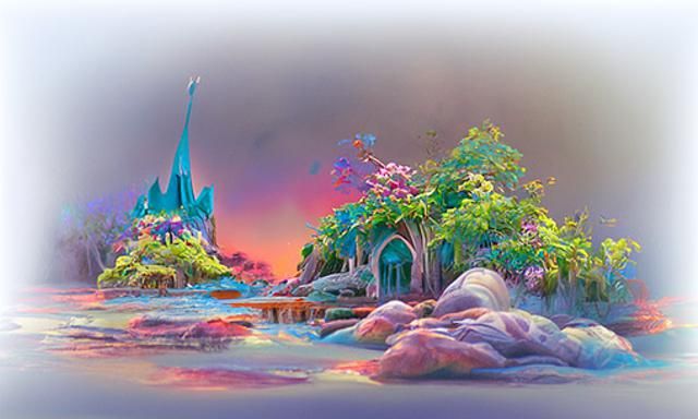 Fantasy Magic Dawn in Glowing Neon Style