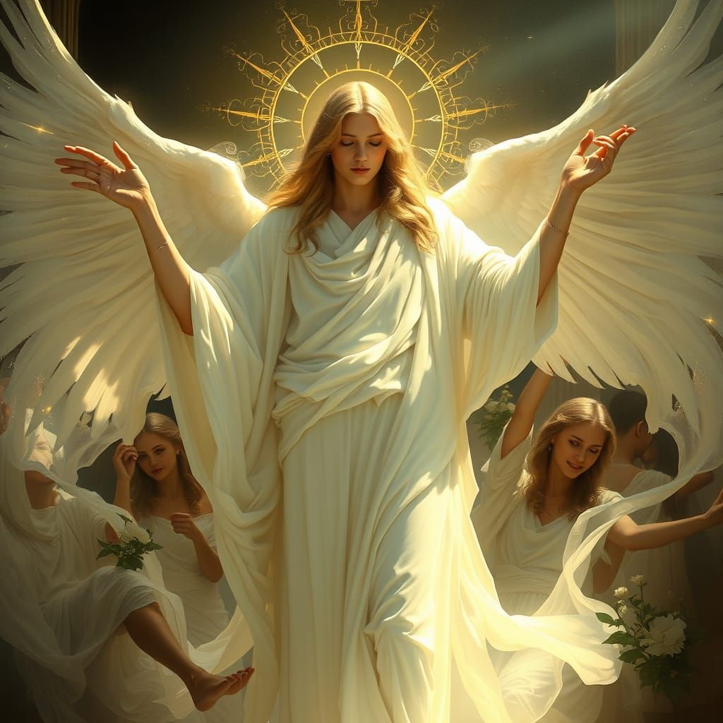 Divine Being in Ethereal Light, Mucha & Jean Inspired